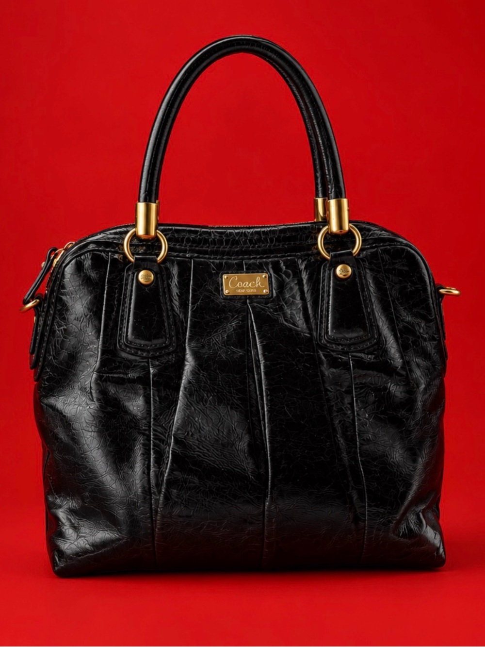 Coach Black Leather Satchel with Gold Accents